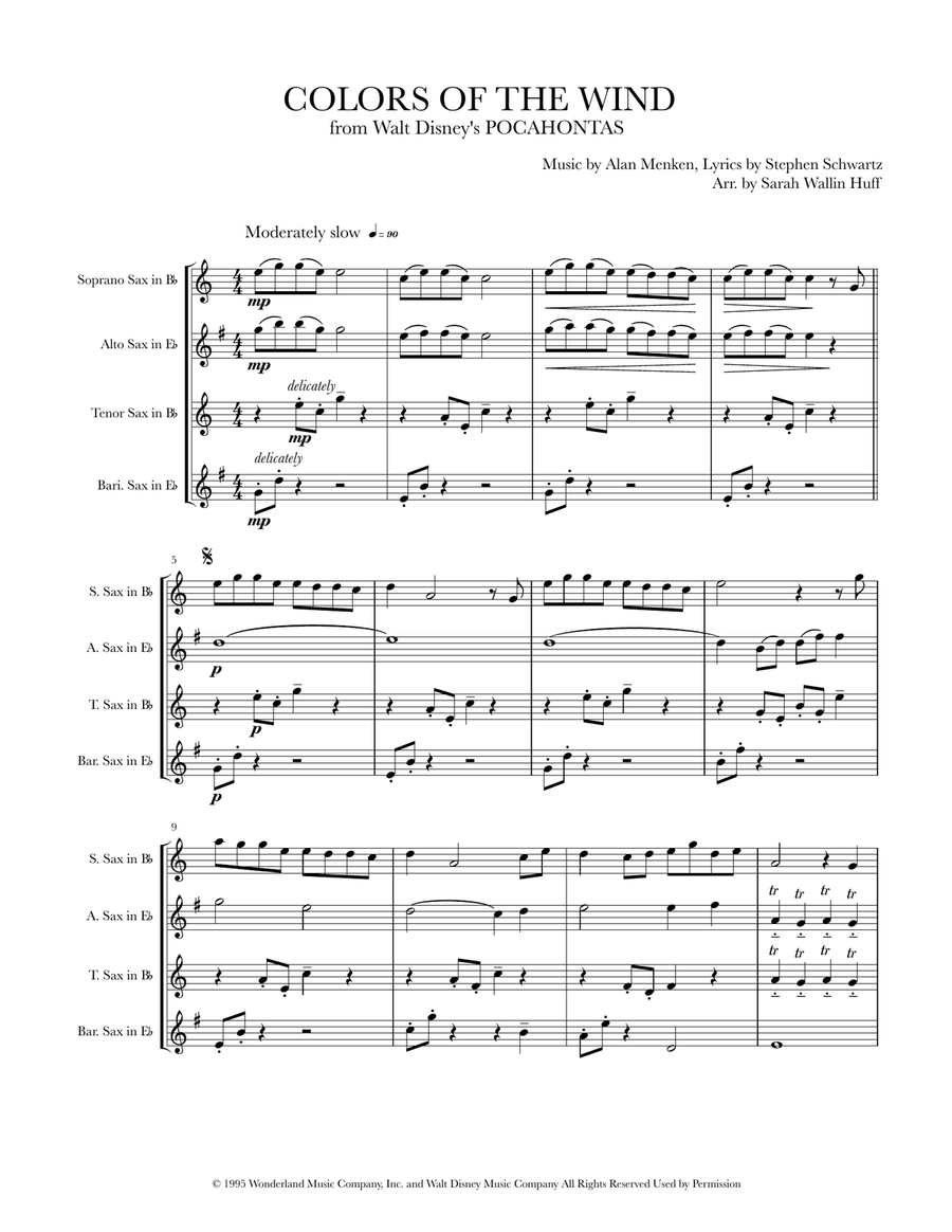 Colors Of The Wind Colors Of The Wind Saxophone Quartet scores gallery preview page 1