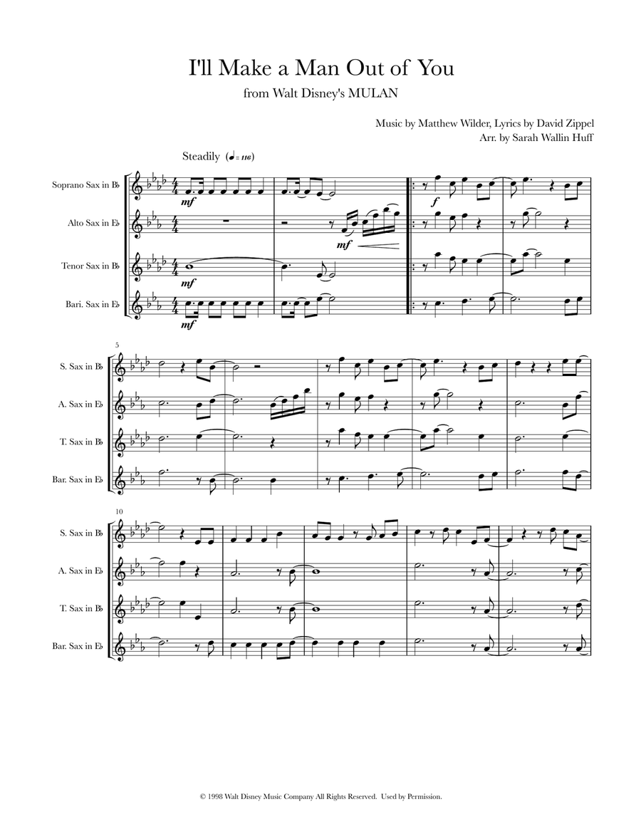 I'll Make A Man Out Of You Saxophone Quartet scores gallery preview page 1