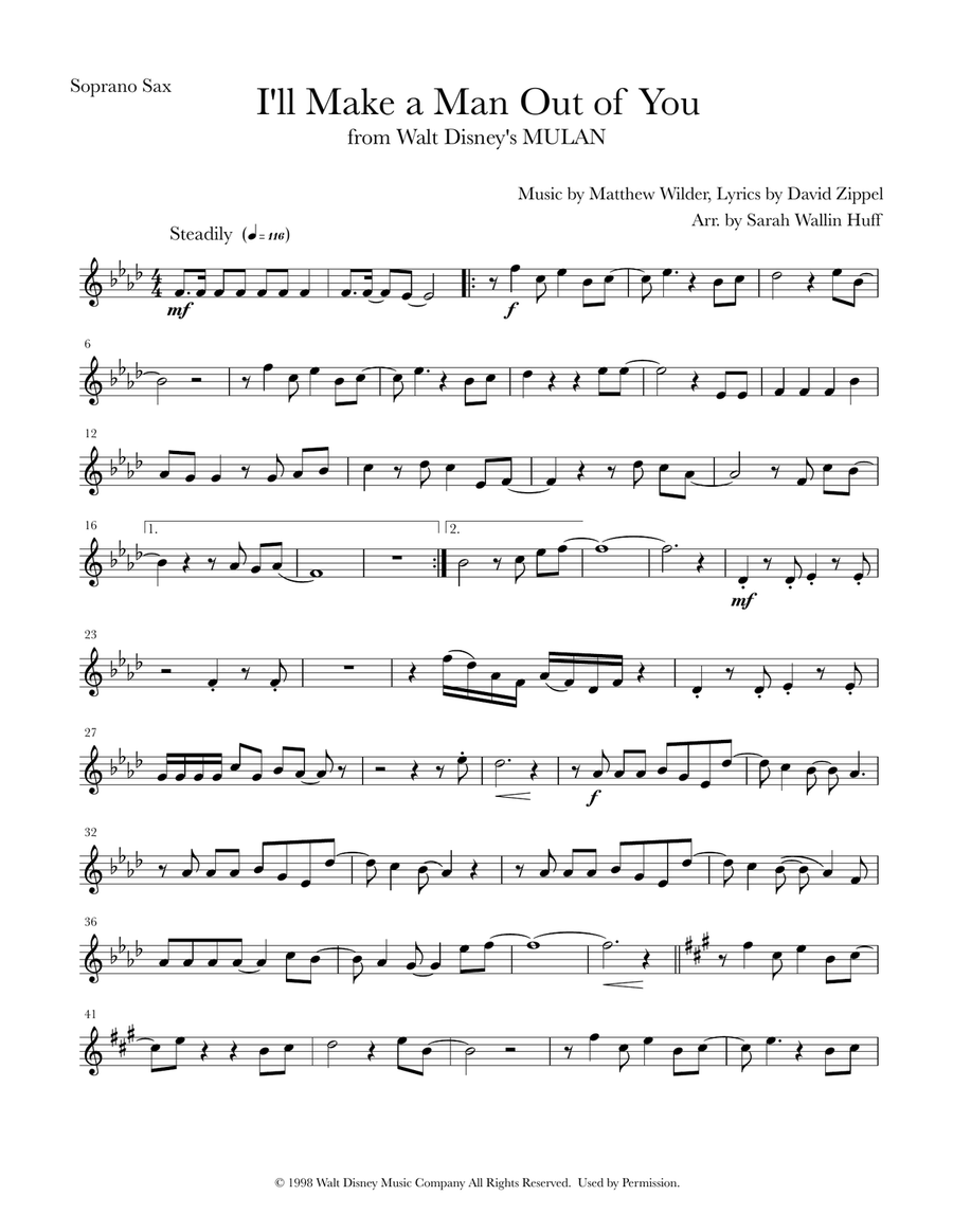 I'll Make A Man Out Of You Saxophone Quartet scores gallery preview page 6
