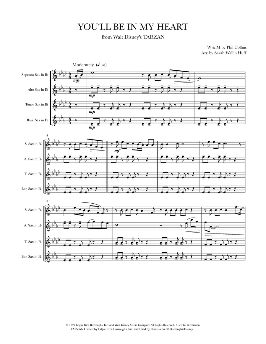 You'll Be In My Heart You'll Be In My Heart Saxophone Quartet scores gallery preview page 1
