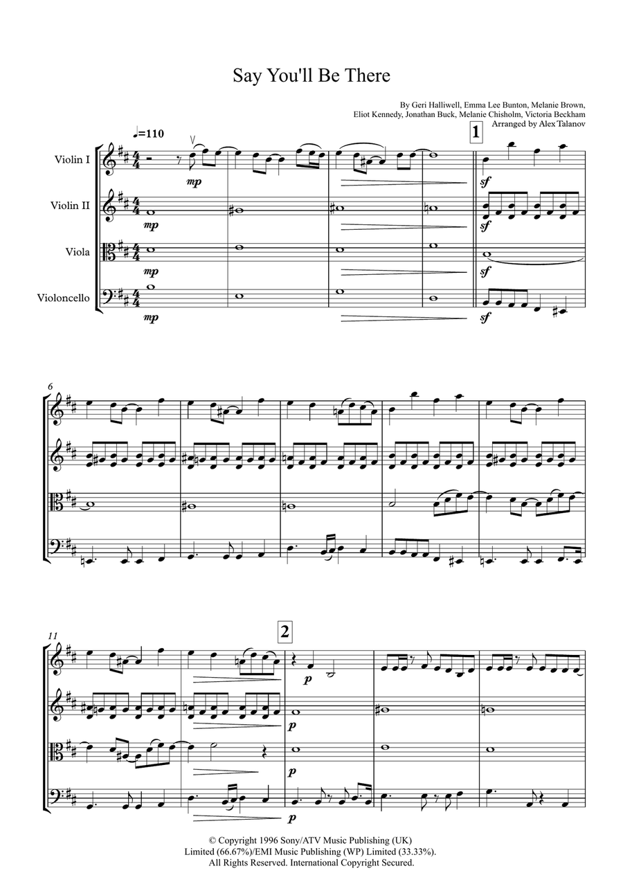 Say You'll Be There Say You'll Be There String Quartet scores gallery preview page 1