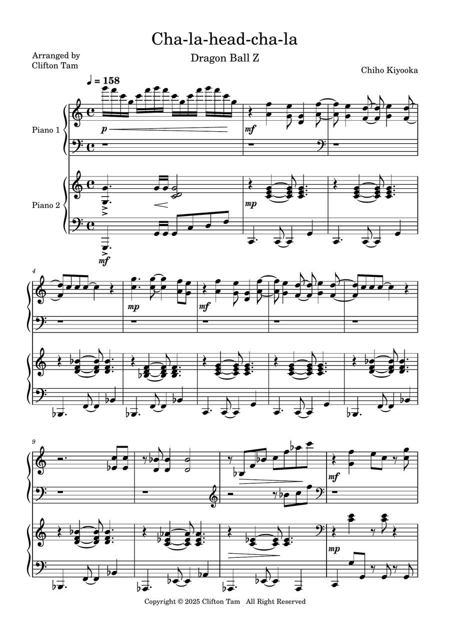 Cha-La Head Cha-La (Dragon Ball Z OP) 1 Piano, 4-Hands scores gallery preview page 1