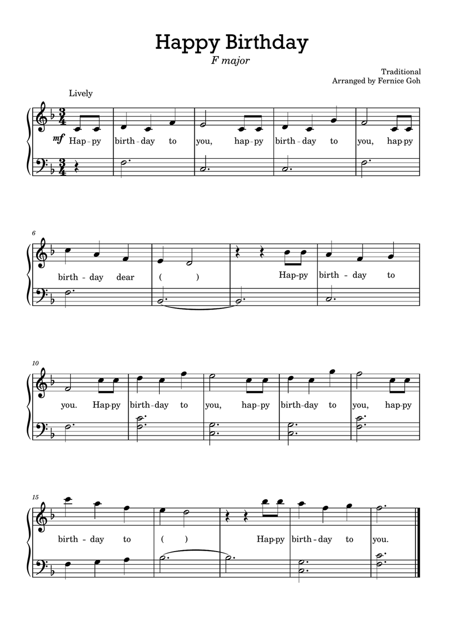 Happy Birthday To You (F Major) Easy Piano scores gallery preview page 1
