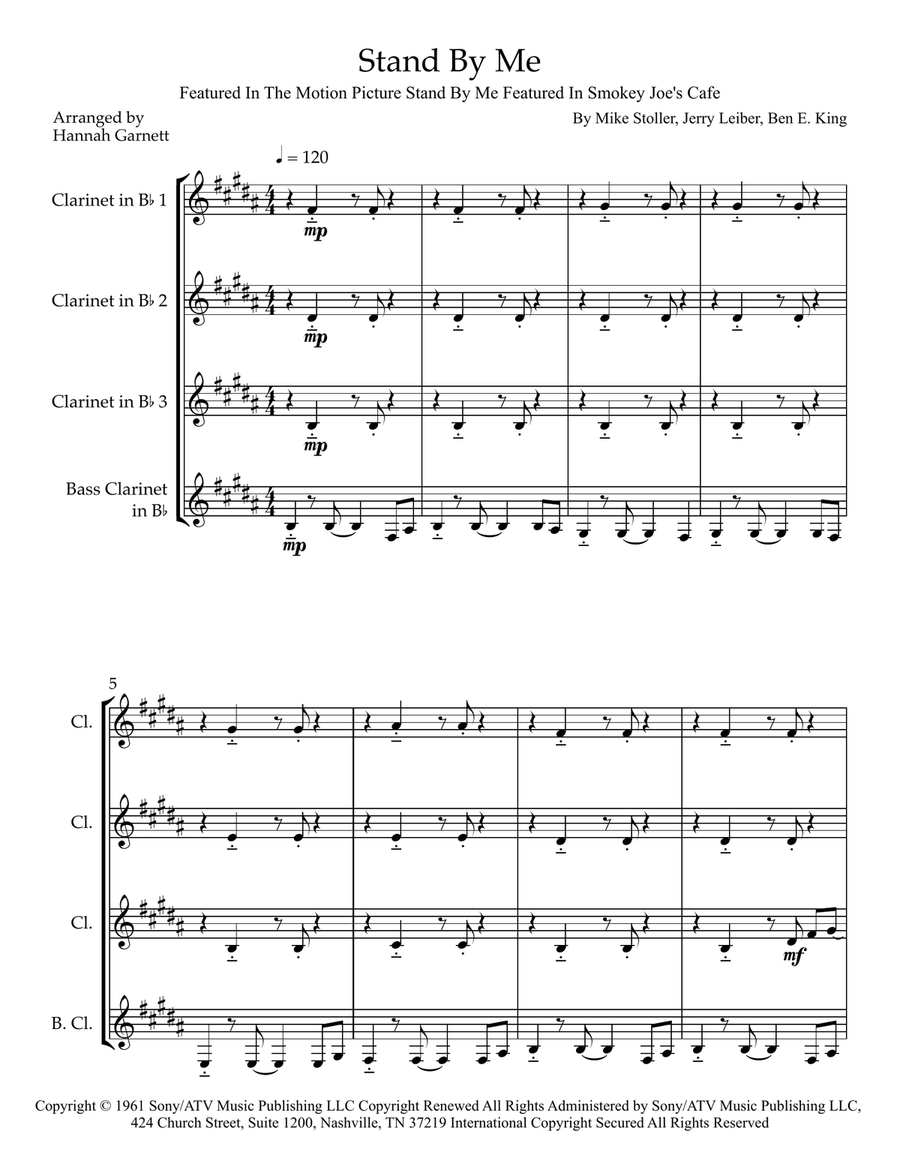 Stand By Me Stand By Me Clarinet Quartet scores gallery preview page 1