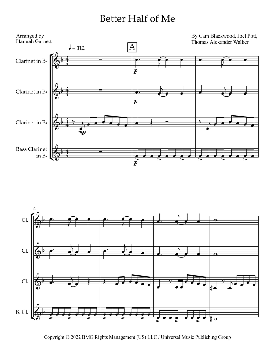 Better Half Of Me Better Half Of Me Clarinet Quartet scores gallery preview page 1
