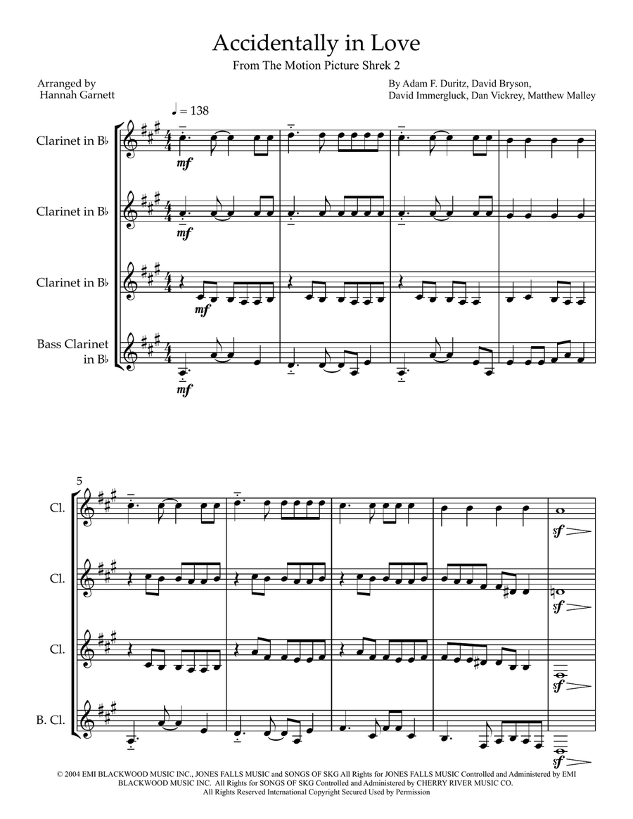 Accidentally In Love Accidentally In Love Clarinet Quartet scores gallery preview page 1