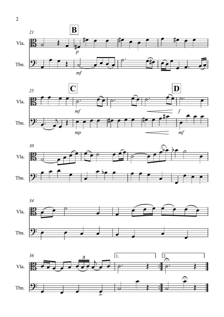 Air on a G String for Viola and Trombone Duet Trombone scores gallery preview page 2