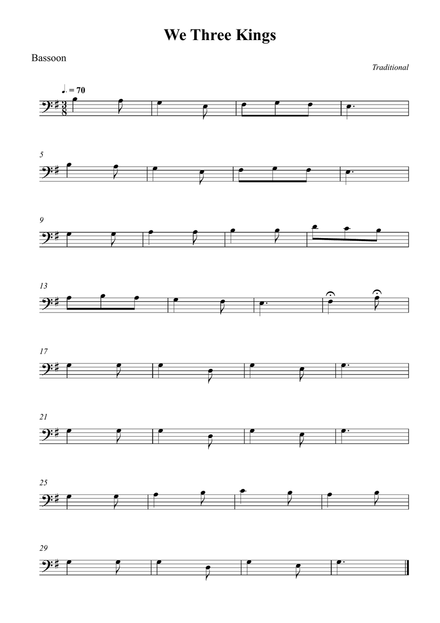 We Three Kings We Three Kings Bassoon Solo scores gallery preview page 1