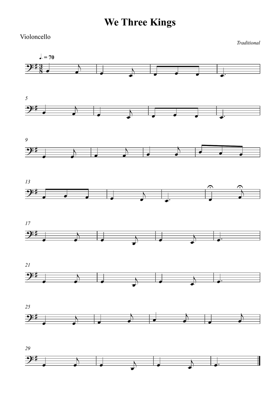 We Three Kings We Three Kings Cello Solo scores gallery preview page 1