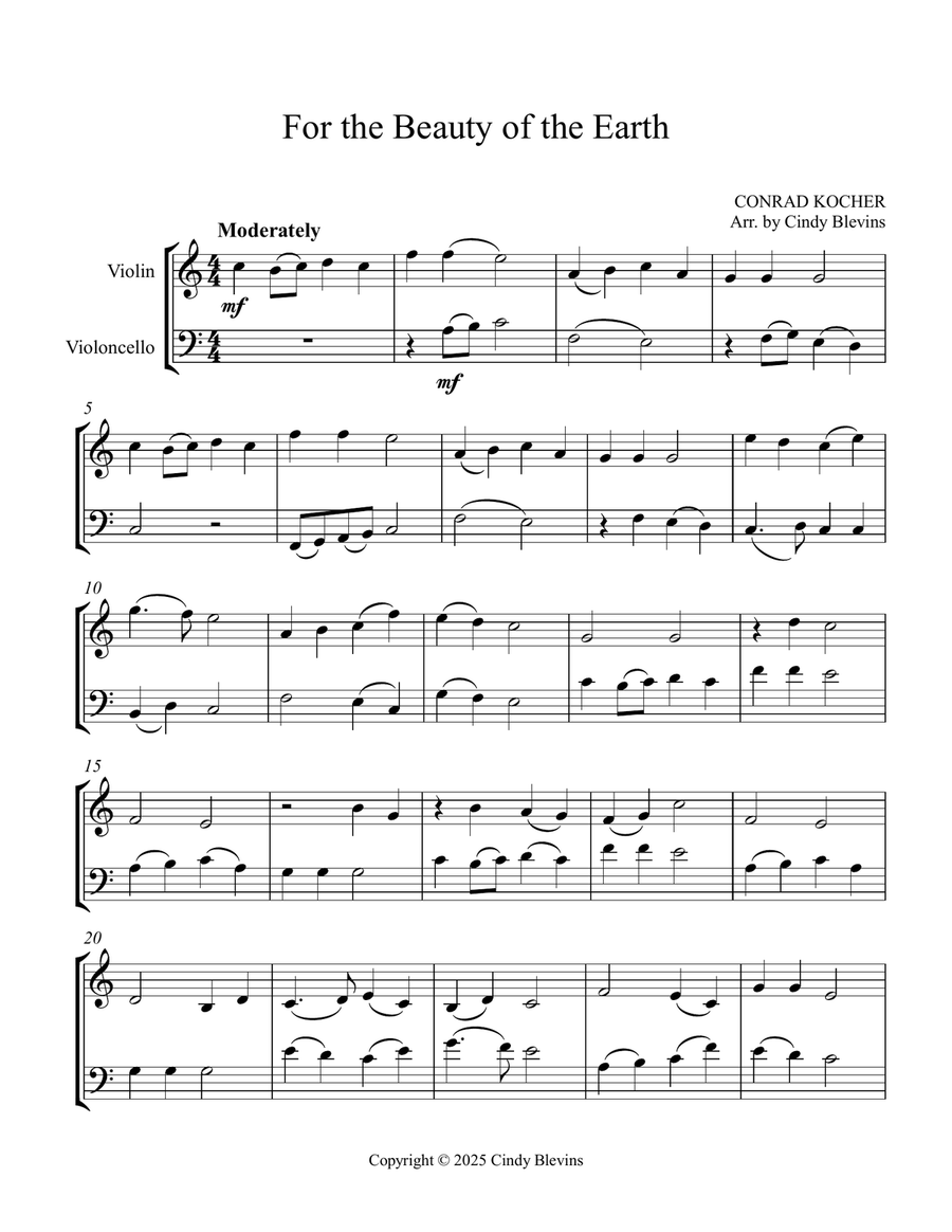 For the Beauty of the Earth, for Violin and Cello String Duet scores gallery preview page 3