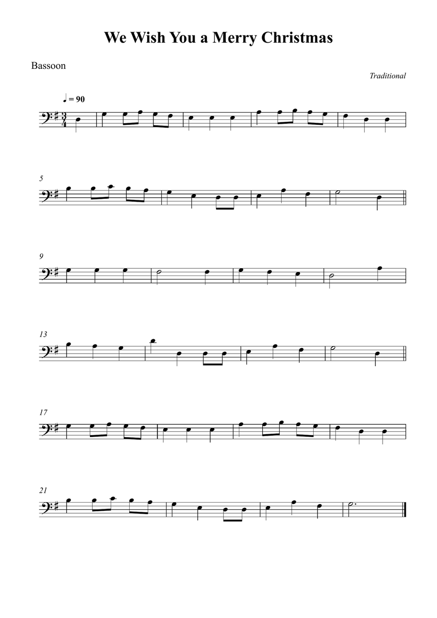 We Wish You a Merry Christmas Bassoon Solo scores gallery preview page 1