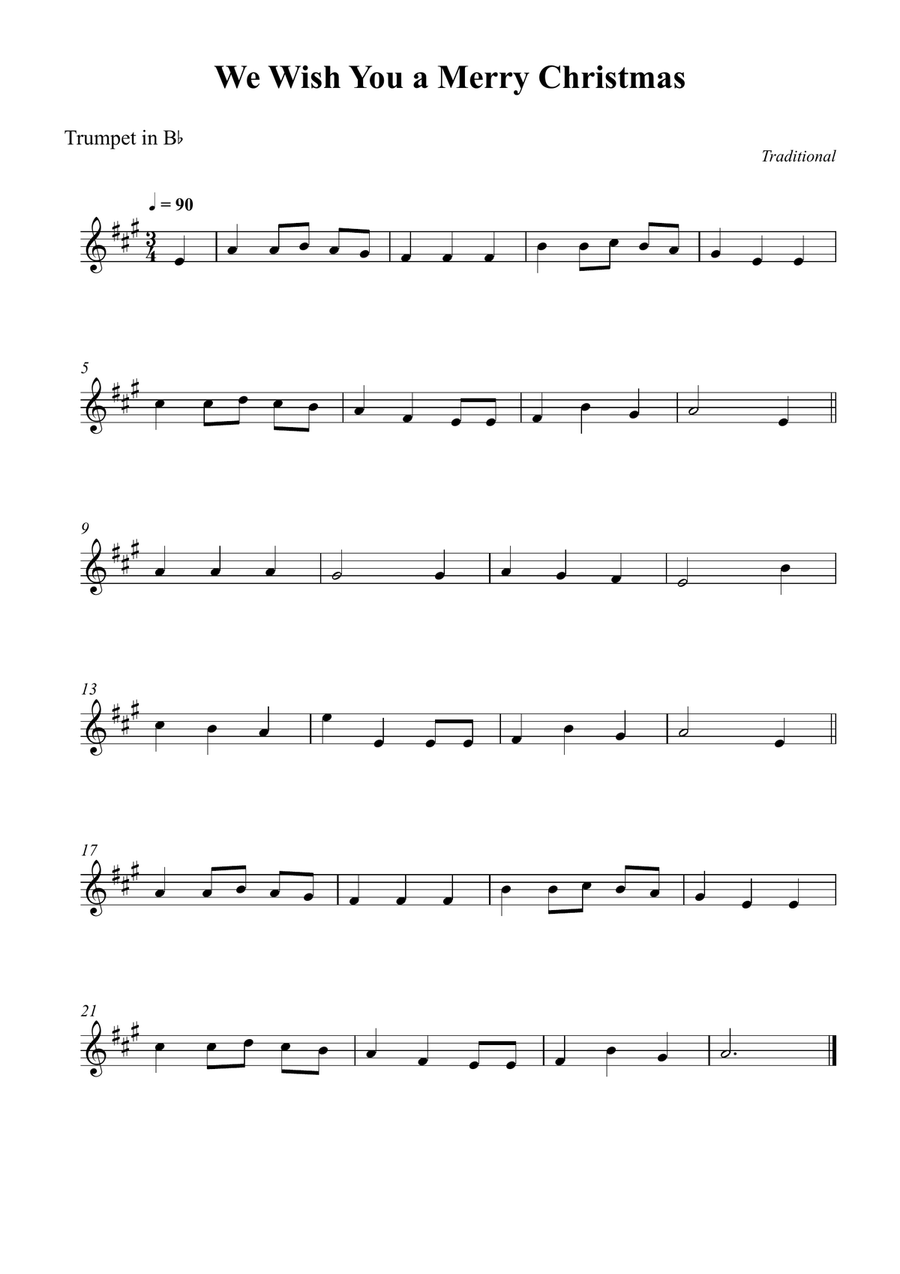 We Wish You a Merry Christmas B-Flat Trumpet scores gallery preview page 1