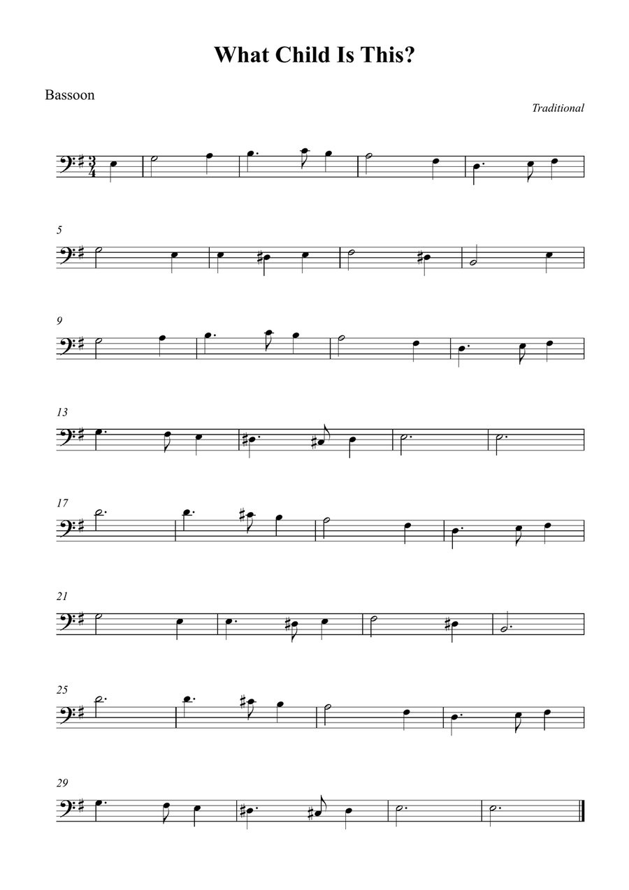 What Child Is This What Child Is This Bassoon Solo scores gallery preview page 1