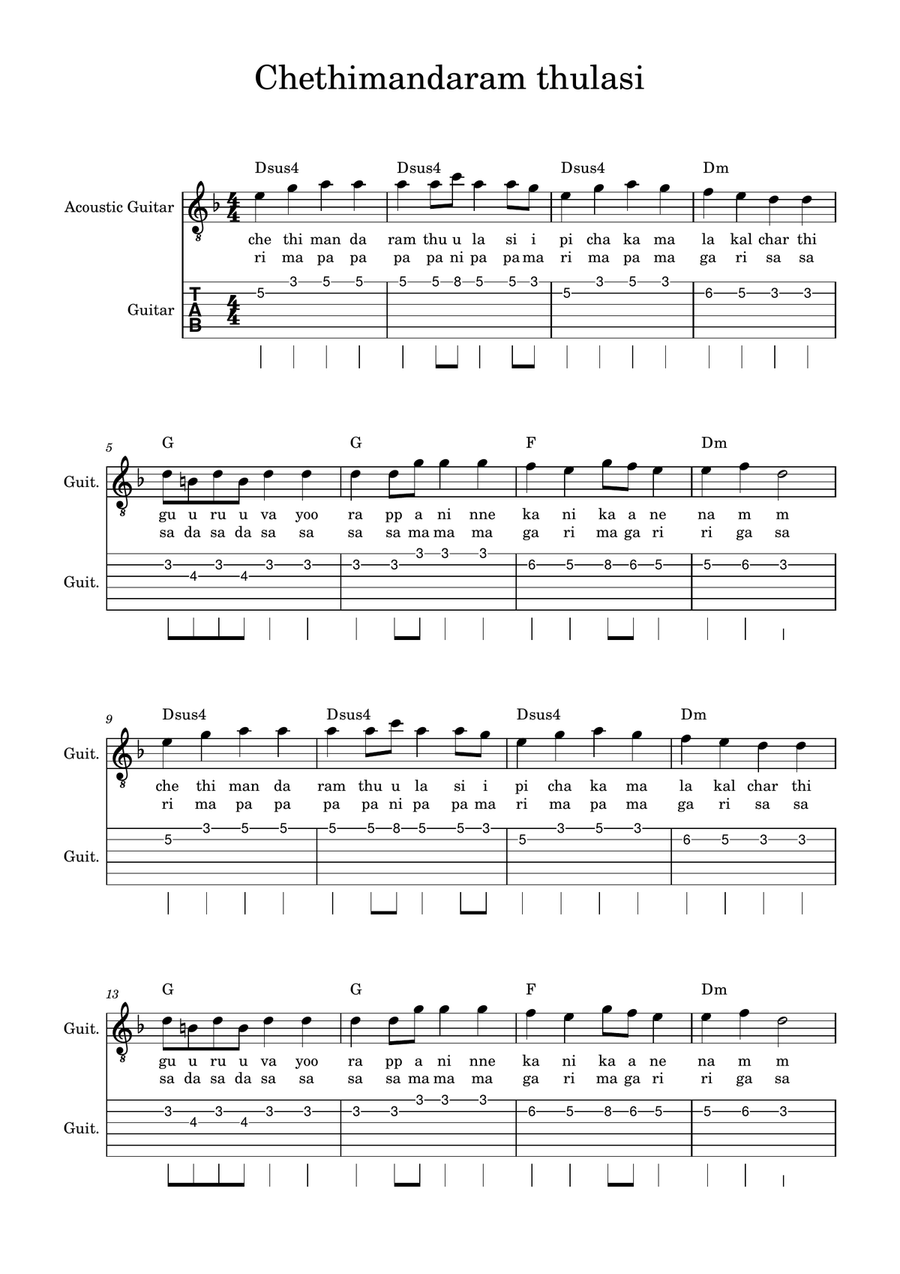 chethi mandaram thulasi chethi mandaram thulasi Guitar Tablature scores gallery preview page 1