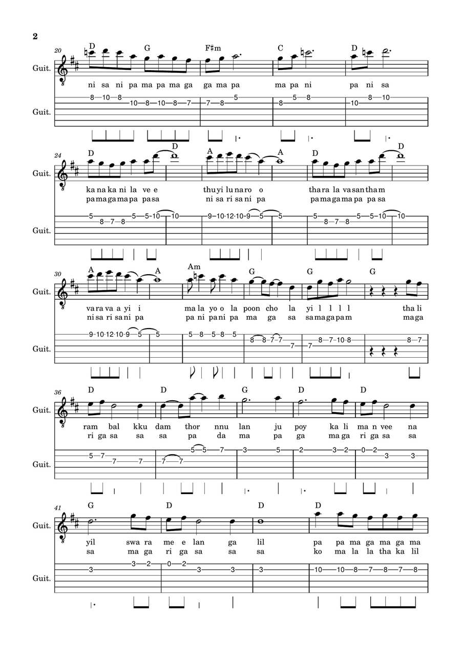kanakanilave thuyilunaroo Guitar Tablature scores gallery preview page 2