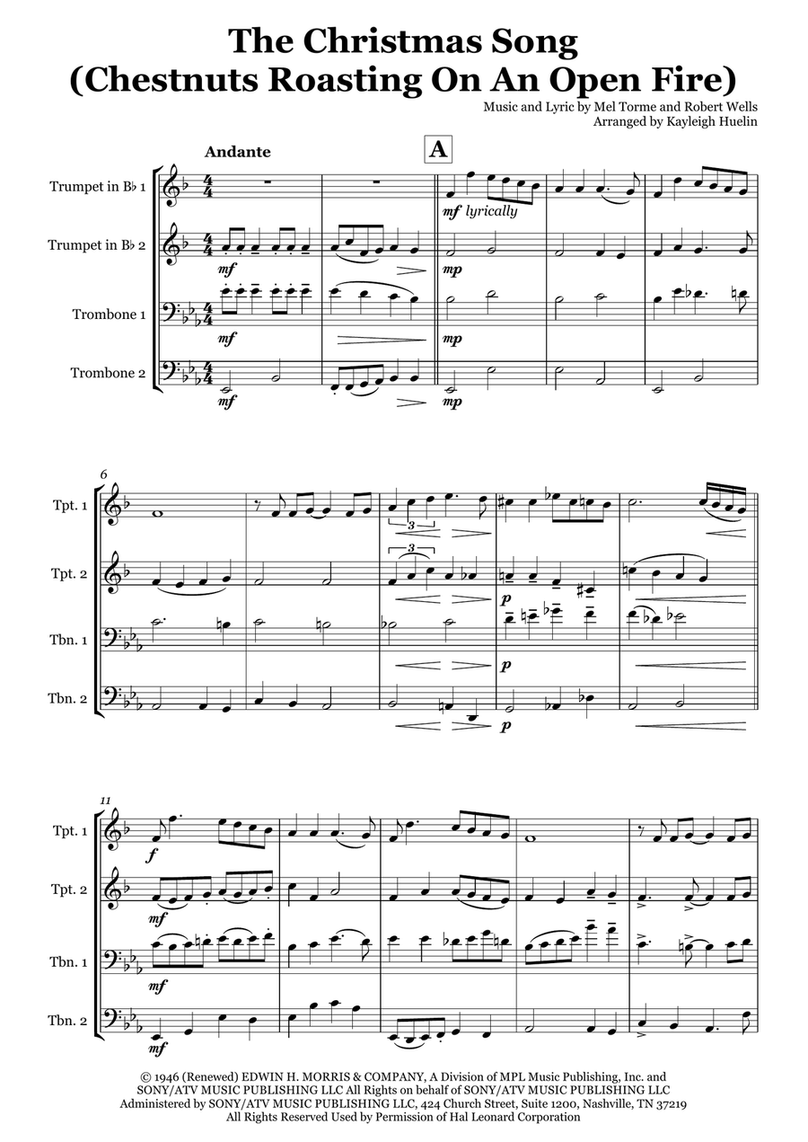 The Christmas Song (Chestnuts Roasting On An Open Fire) Brass Quartet scores gallery preview page 1