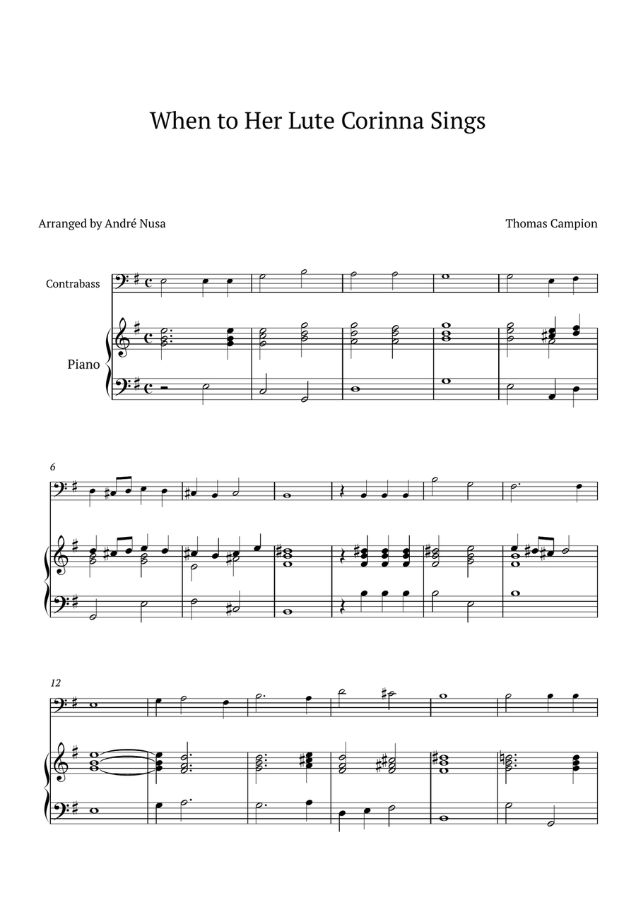 When to Her Lute Corinna Sings Double Bass scores gallery preview page 1
