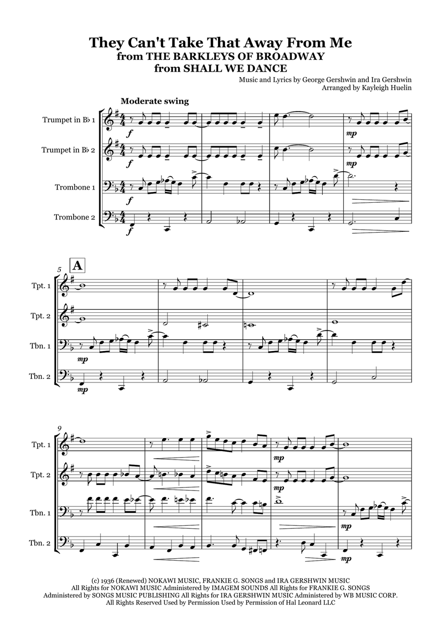 They Can't Take That Away From Me Brass Quartet scores gallery preview page 1