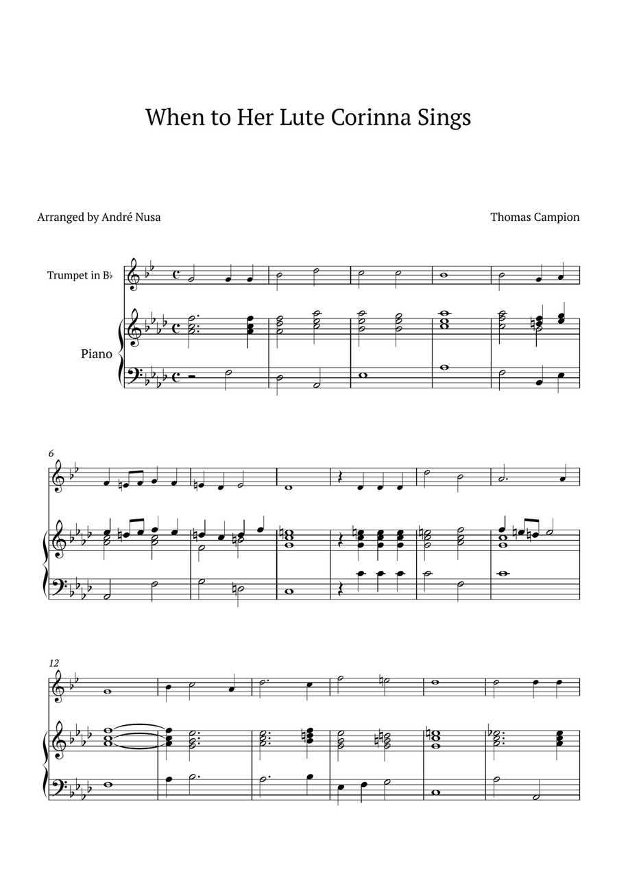 When to Her Lute Corinna Sings B-Flat Trumpet scores gallery preview page 1