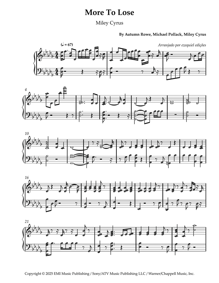 More To Lose More To Lose Easy Piano scores gallery preview page 1