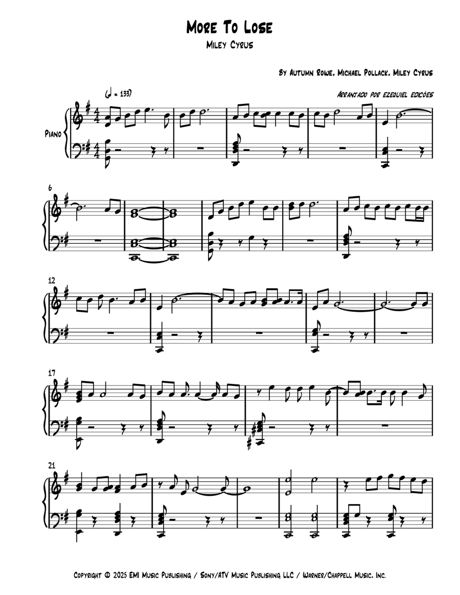 More To Lose More To Lose Piano Solo scores gallery preview page 1