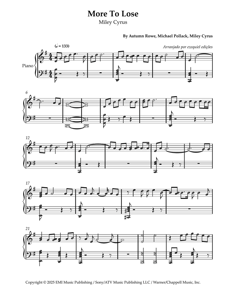 More To Lose More To Lose Piano Solo scores gallery preview page 1