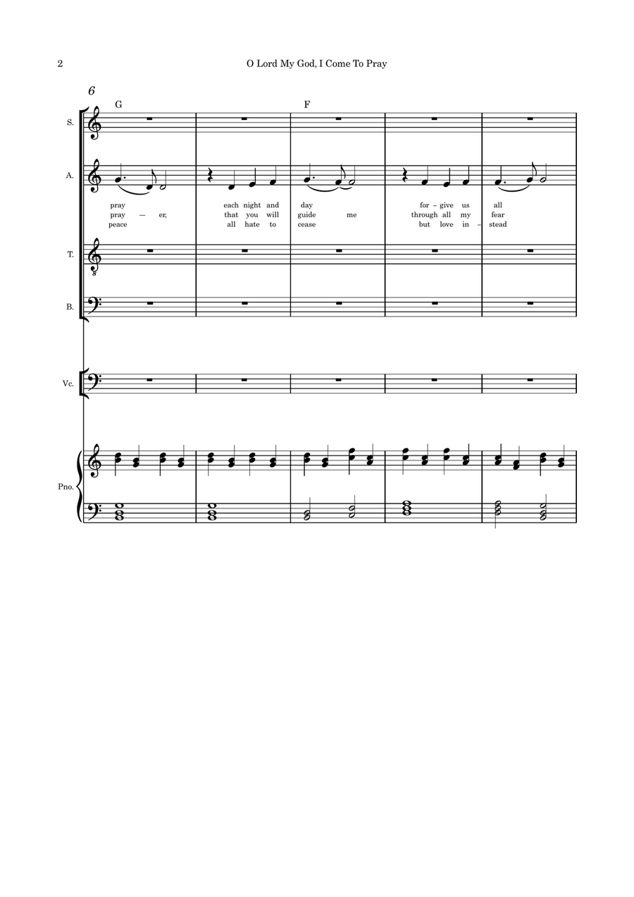 O Lord My God, I Come to Pray SATB cello and piano 4-Part scores gallery preview page 2