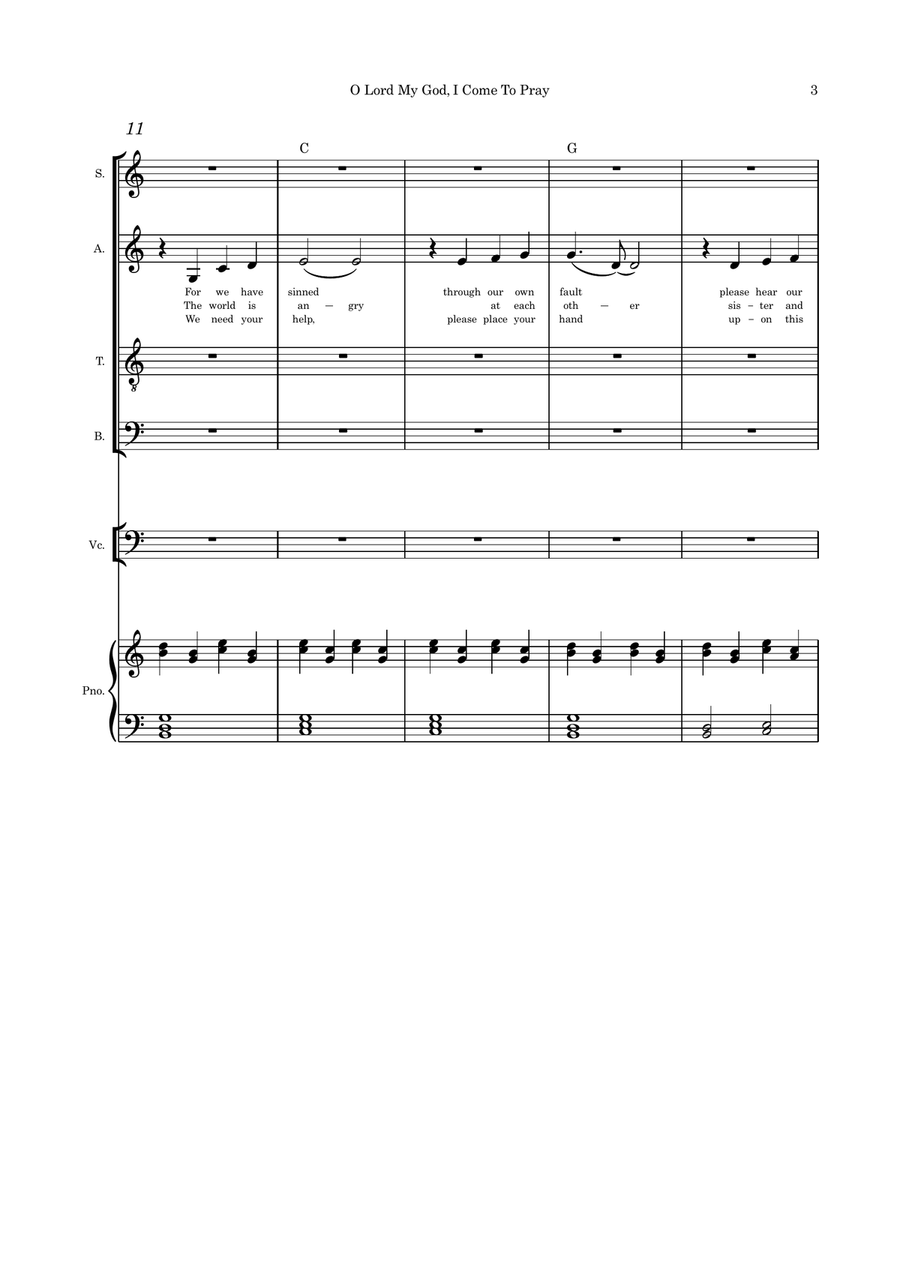 O Lord My God, I Come to Pray SATB cello and piano 4-Part scores gallery preview page 3