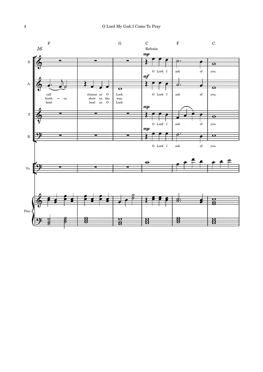 O Lord My God, I Come to Pray SATB cello and piano 4-Part scores gallery preview page 4