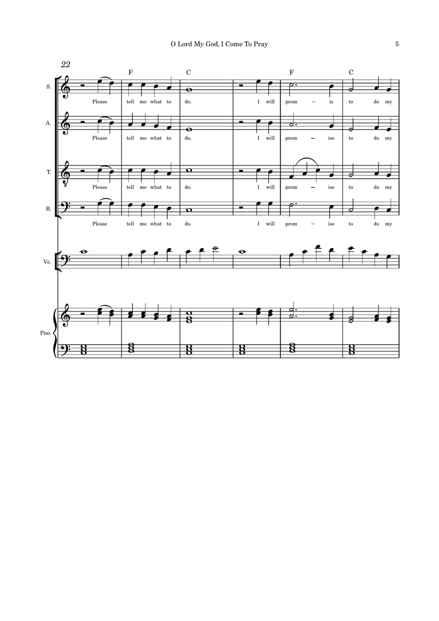 O Lord My God, I Come to Pray SATB cello and piano 4-Part scores gallery preview page 5