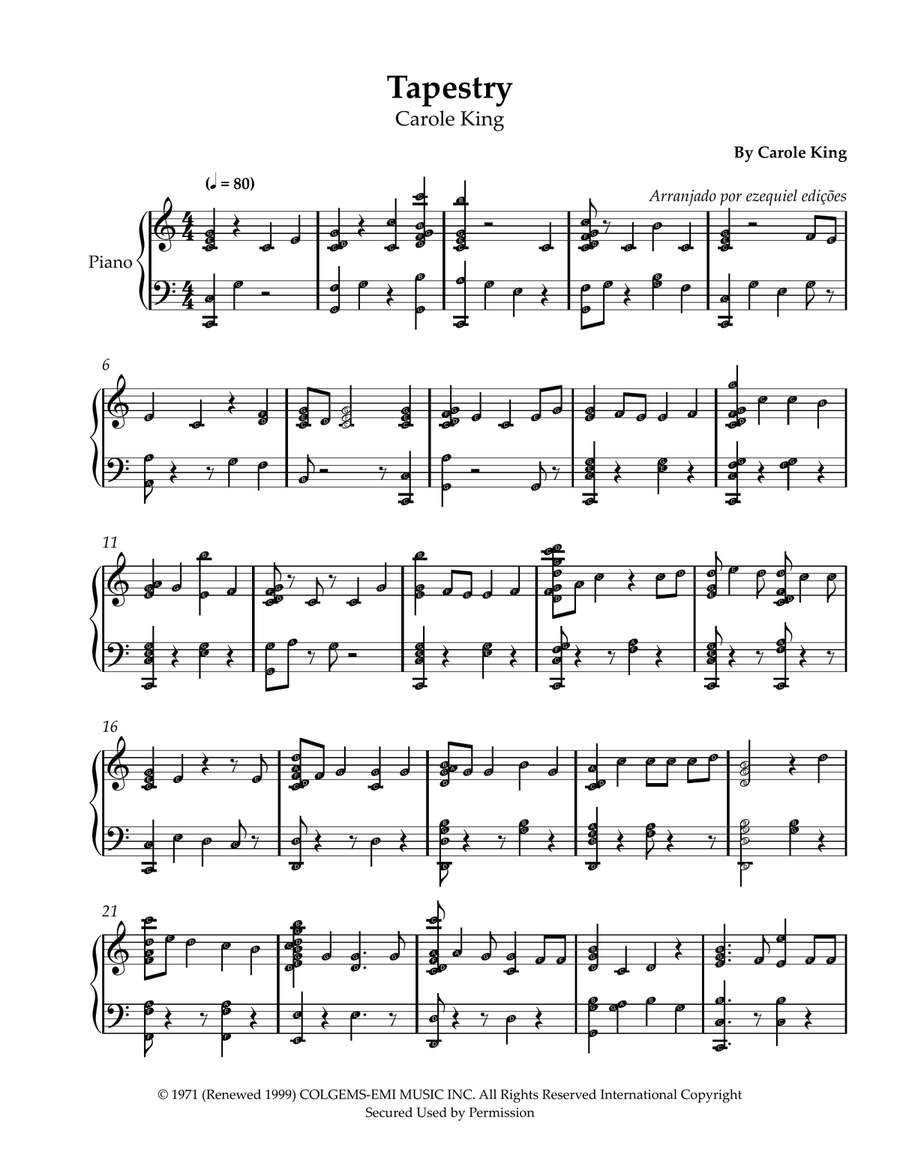 Tapestry Tapestry Easy Piano scores gallery preview page 1