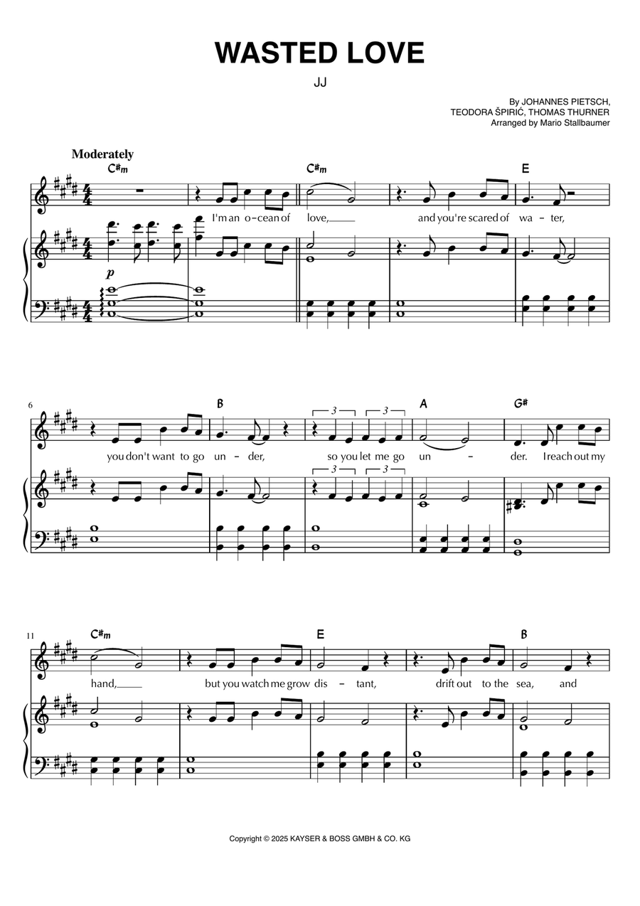 Wasted Love Wasted Love Piano, Vocal scores gallery preview page 1