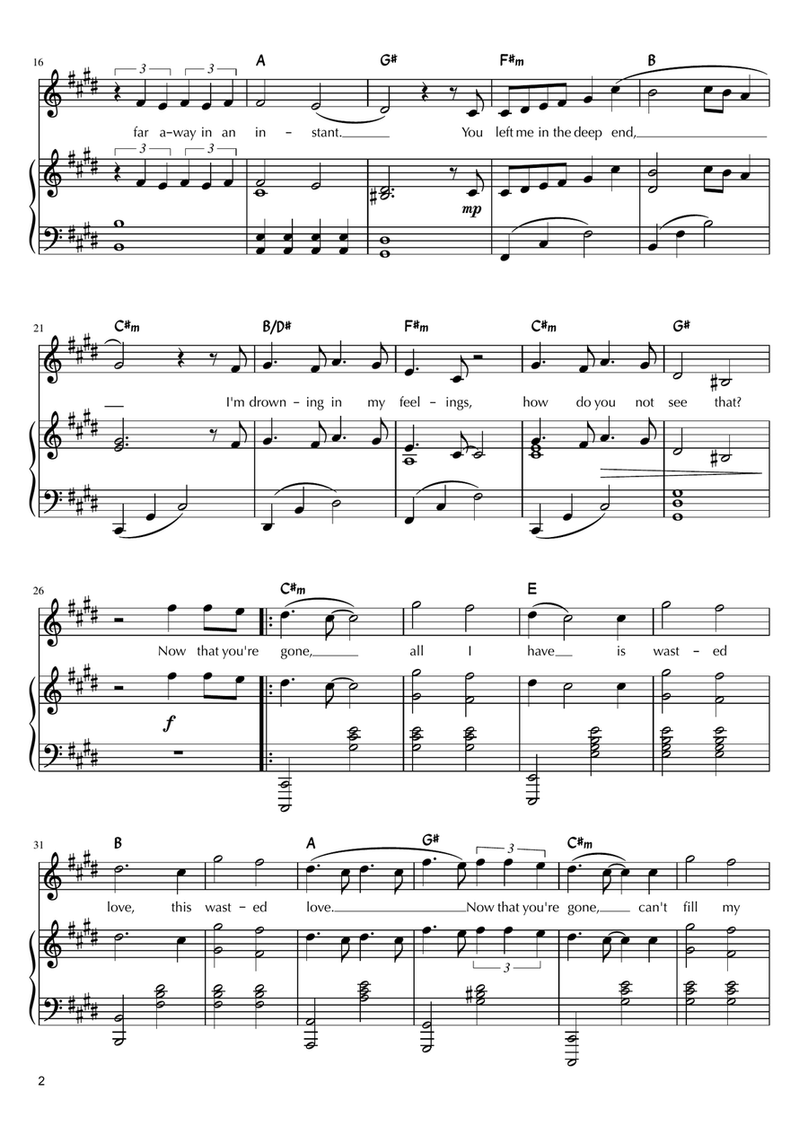 Wasted Love Wasted Love Piano, Vocal scores gallery preview page 2