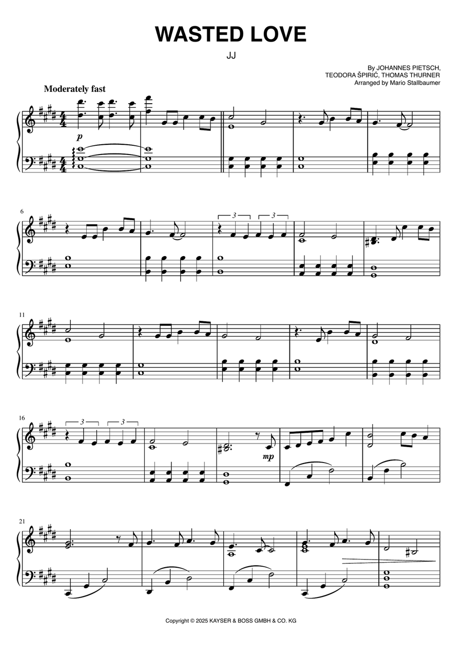 Wasted Love Wasted Love Piano Solo scores gallery preview page 1