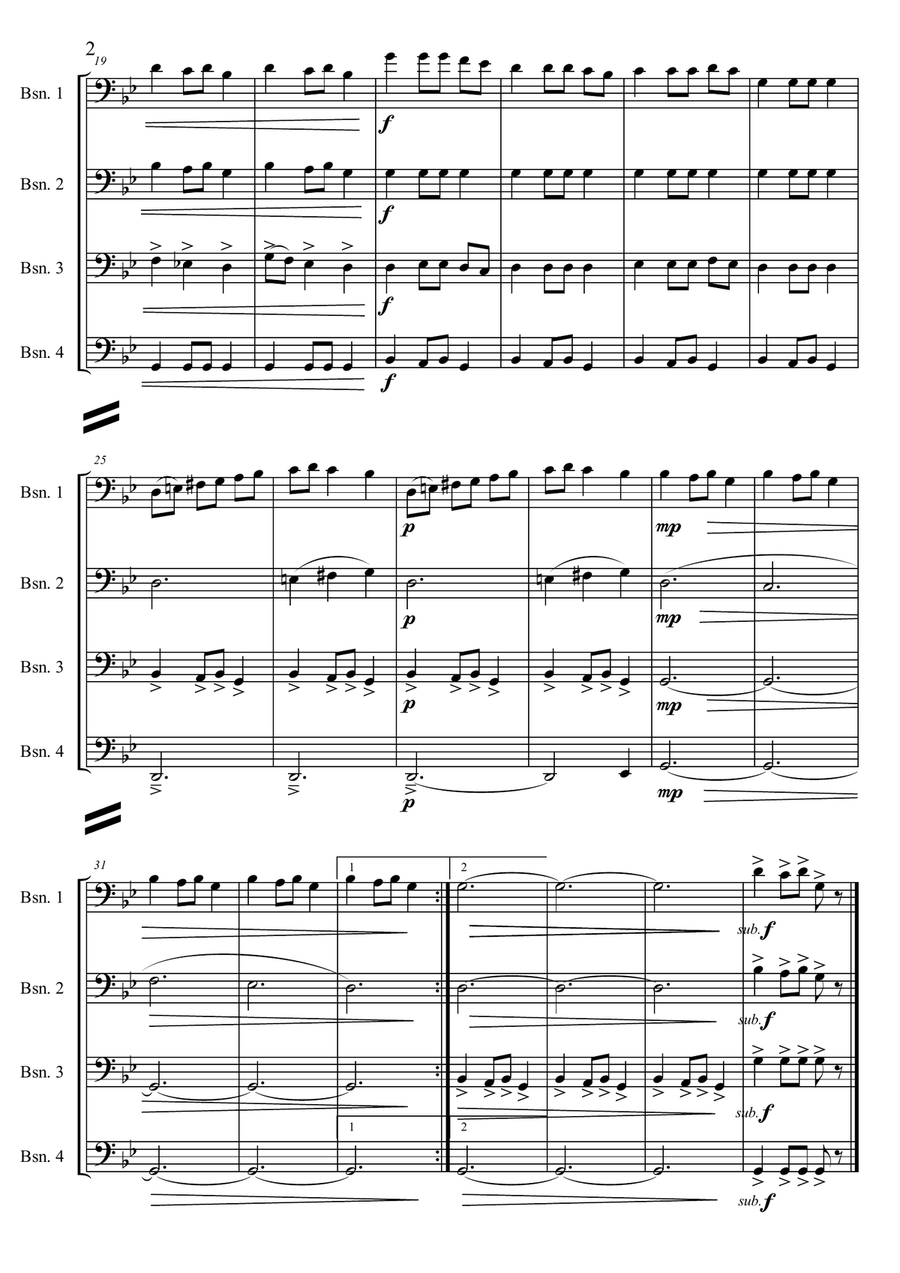 M. Leontovych - Shchedryk/Carol of the Bells (Ukrainian Christmas Carol), arr. for Bassoon Quartet Bassoon Quartet scores gallery preview page 2