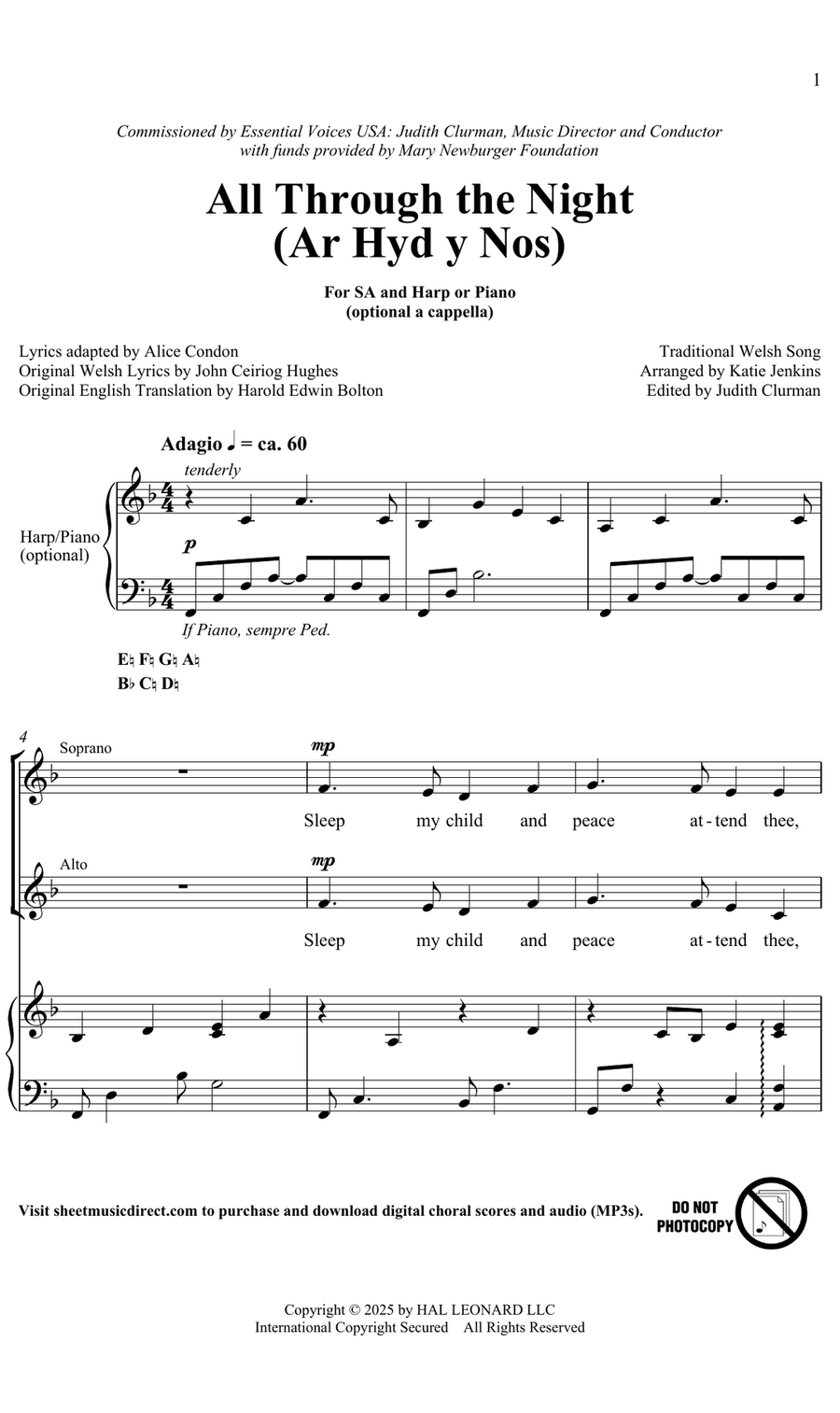 All Through The Night (Ar Hyd A Nos) (arr. Katie Jenkins) SA scores gallery preview page 1