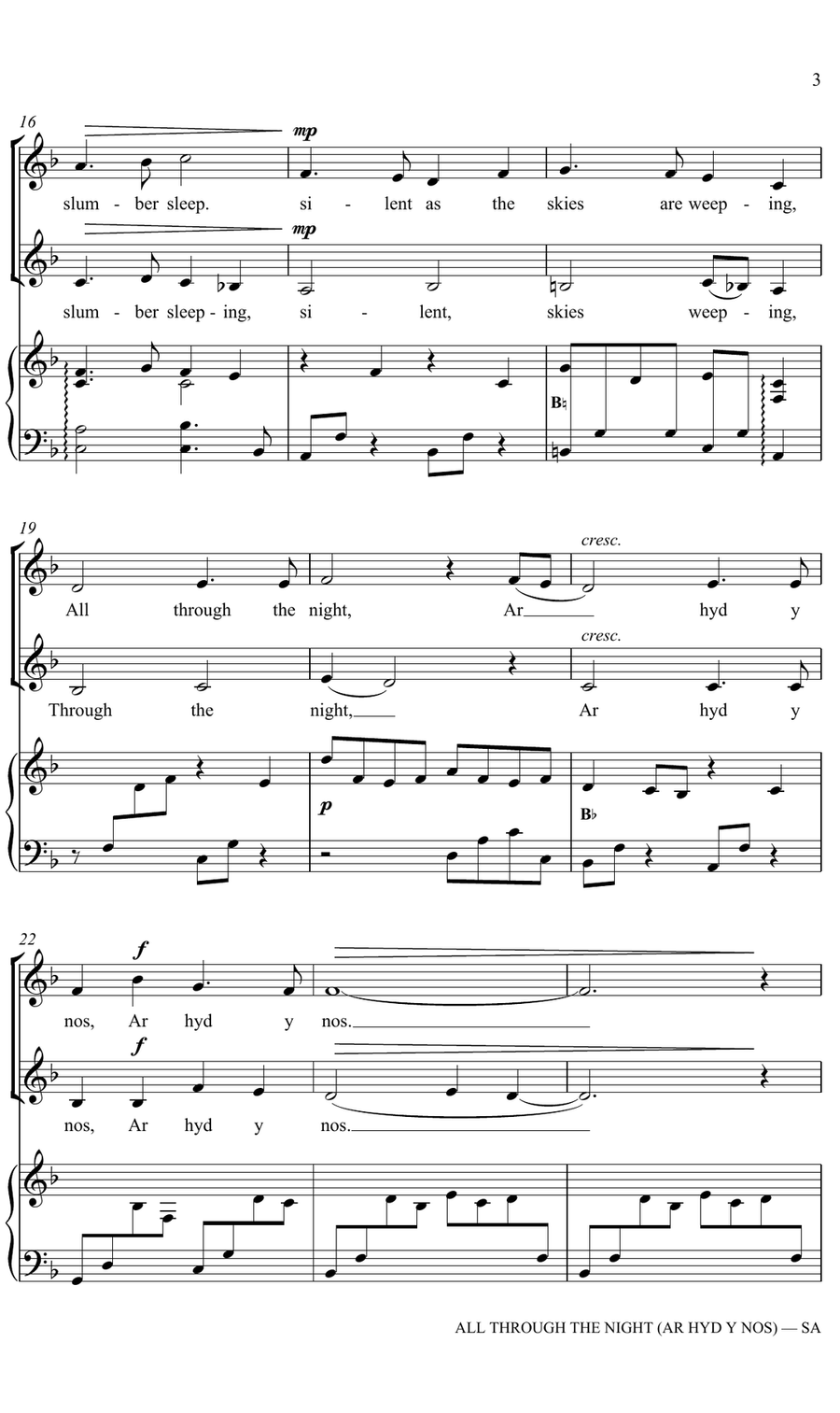 All Through The Night (Ar Hyd A Nos) (arr. Katie Jenkins) SA scores gallery preview page 3