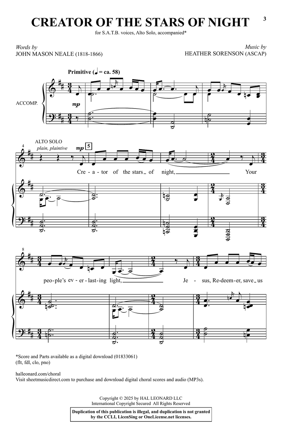 Creator Of The Stars Of Night 4-Part scores gallery preview page 1