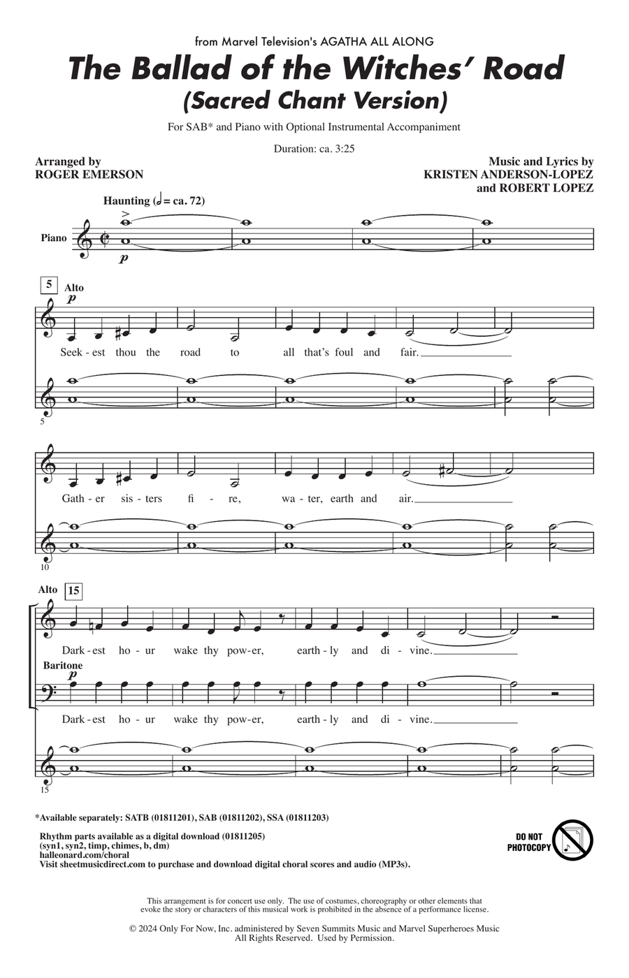 The Ballad Of The Witches' Road (from Agatha All Along) (arr. Roger Emerson) 3-Part scores gallery preview page 1
