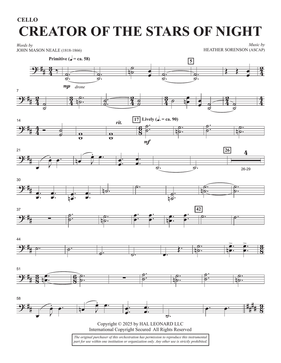 Creator Of The Stars Of Night - Cello Choir scores gallery preview page 1