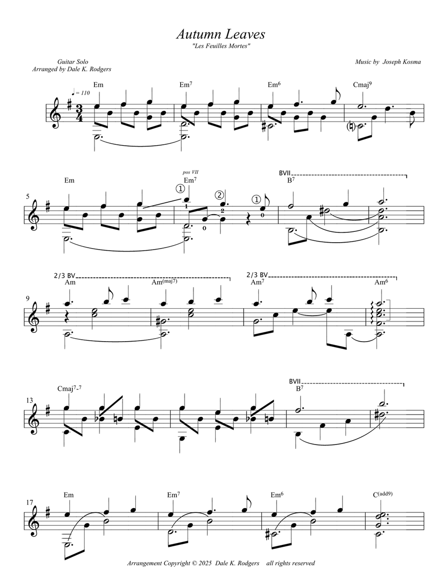 Autumn Leaves Classical Guitar scores gallery preview page 1
