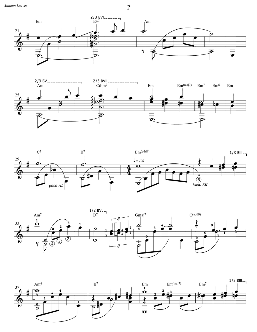 Autumn Leaves Classical Guitar scores gallery preview page 2