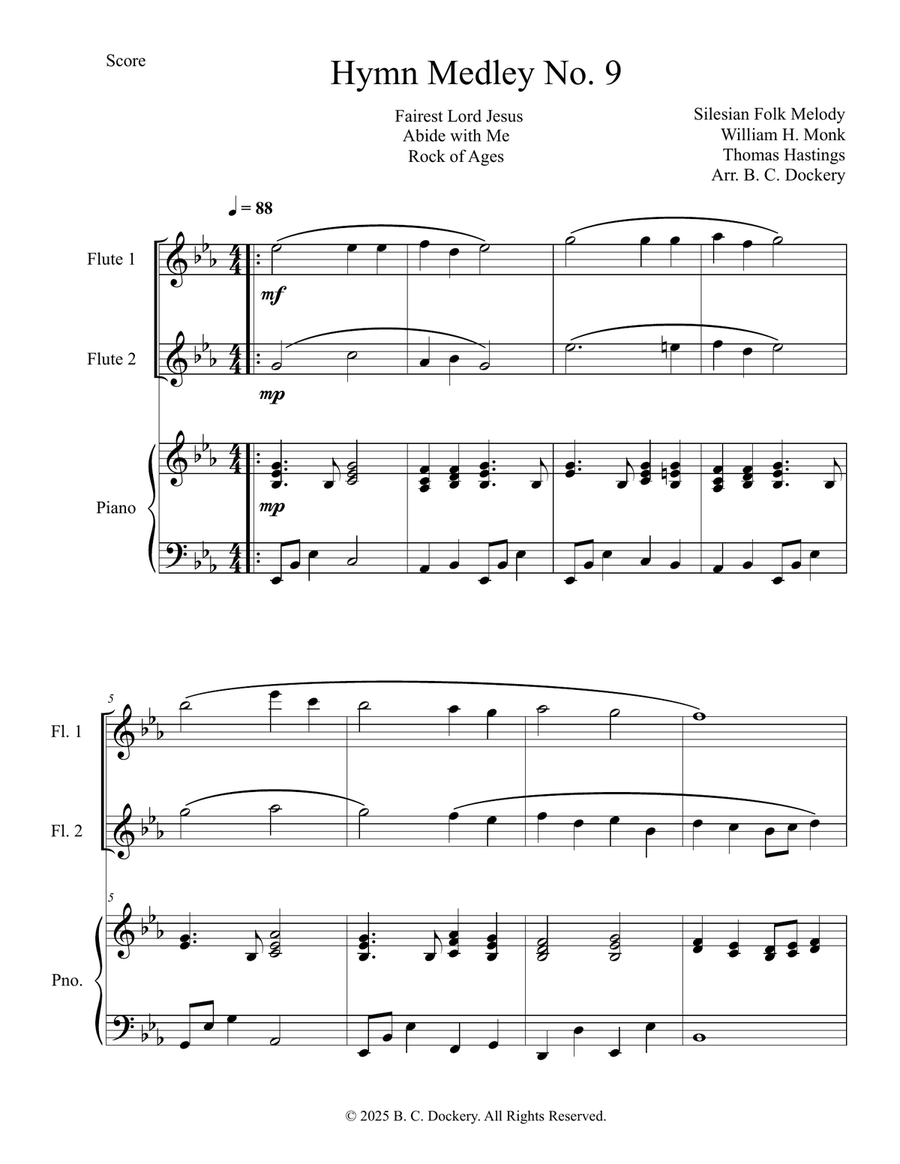 Hymn Medley No. 9 (Flute Duet with Piano Accompaniment) Flute Duet scores gallery preview page 1