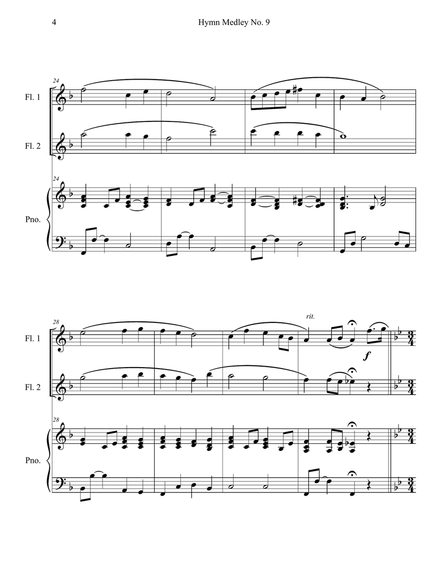 Hymn Medley No. 9 (Flute Duet with Piano Accompaniment) Flute Duet scores gallery preview page 4