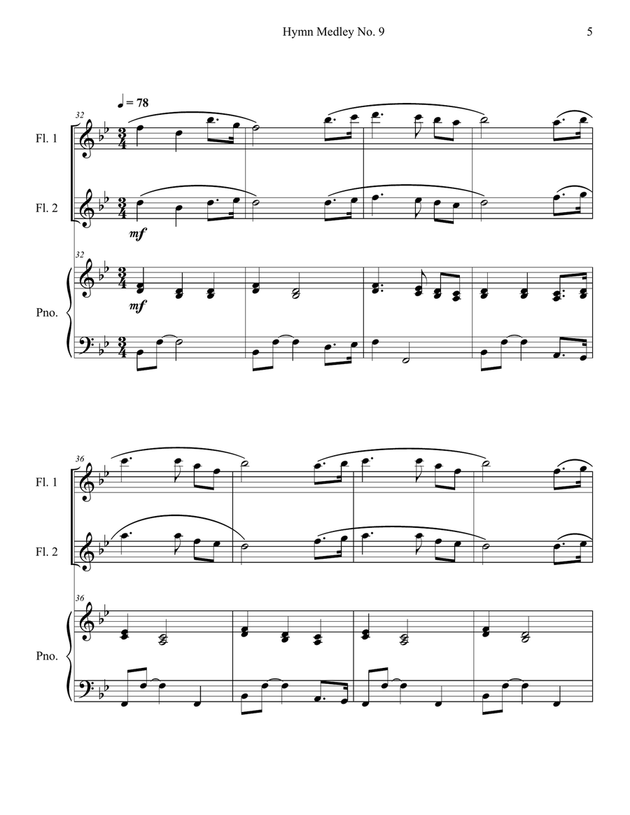 Hymn Medley No. 9 (Flute Duet with Piano Accompaniment) Flute Duet scores gallery preview page 5