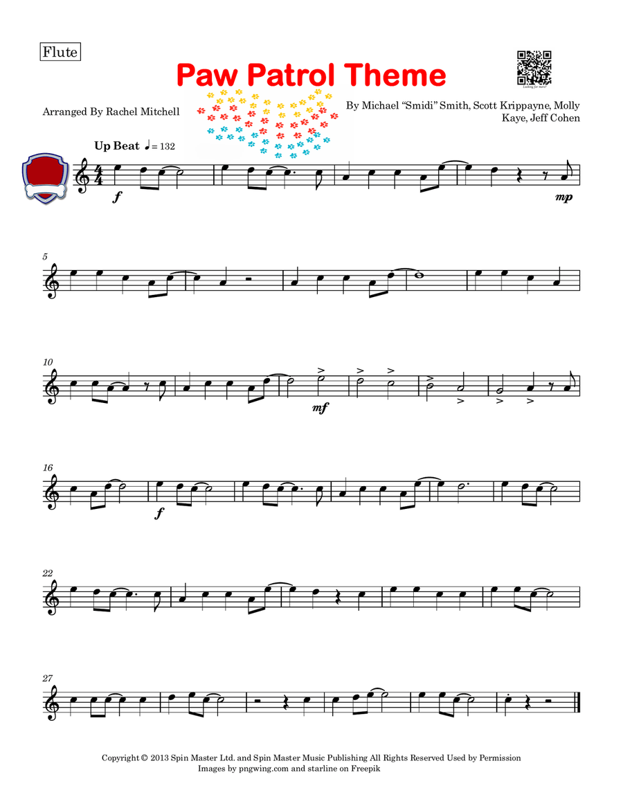 Paw Patrol Theme Flute Solo scores gallery preview page 1