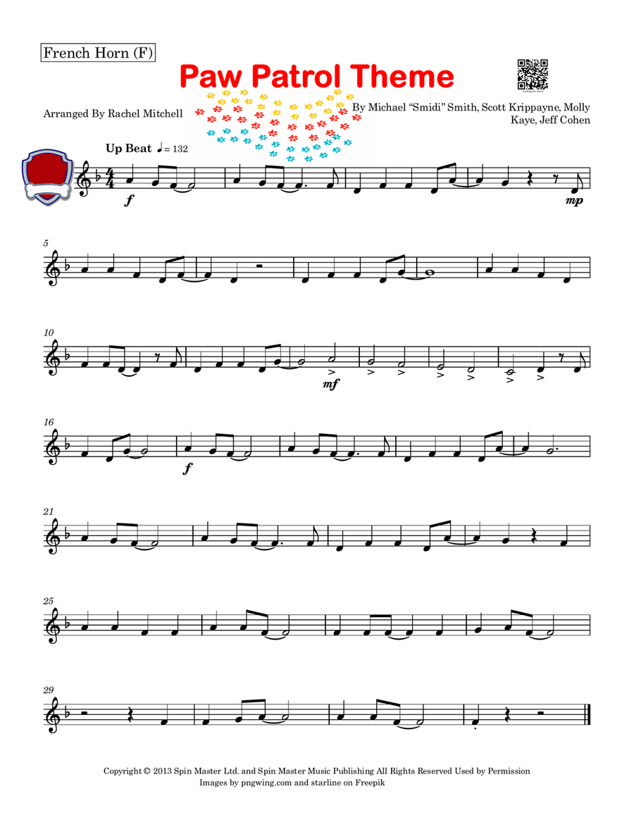 Paw Patrol Theme Horn Solo scores gallery preview page 1