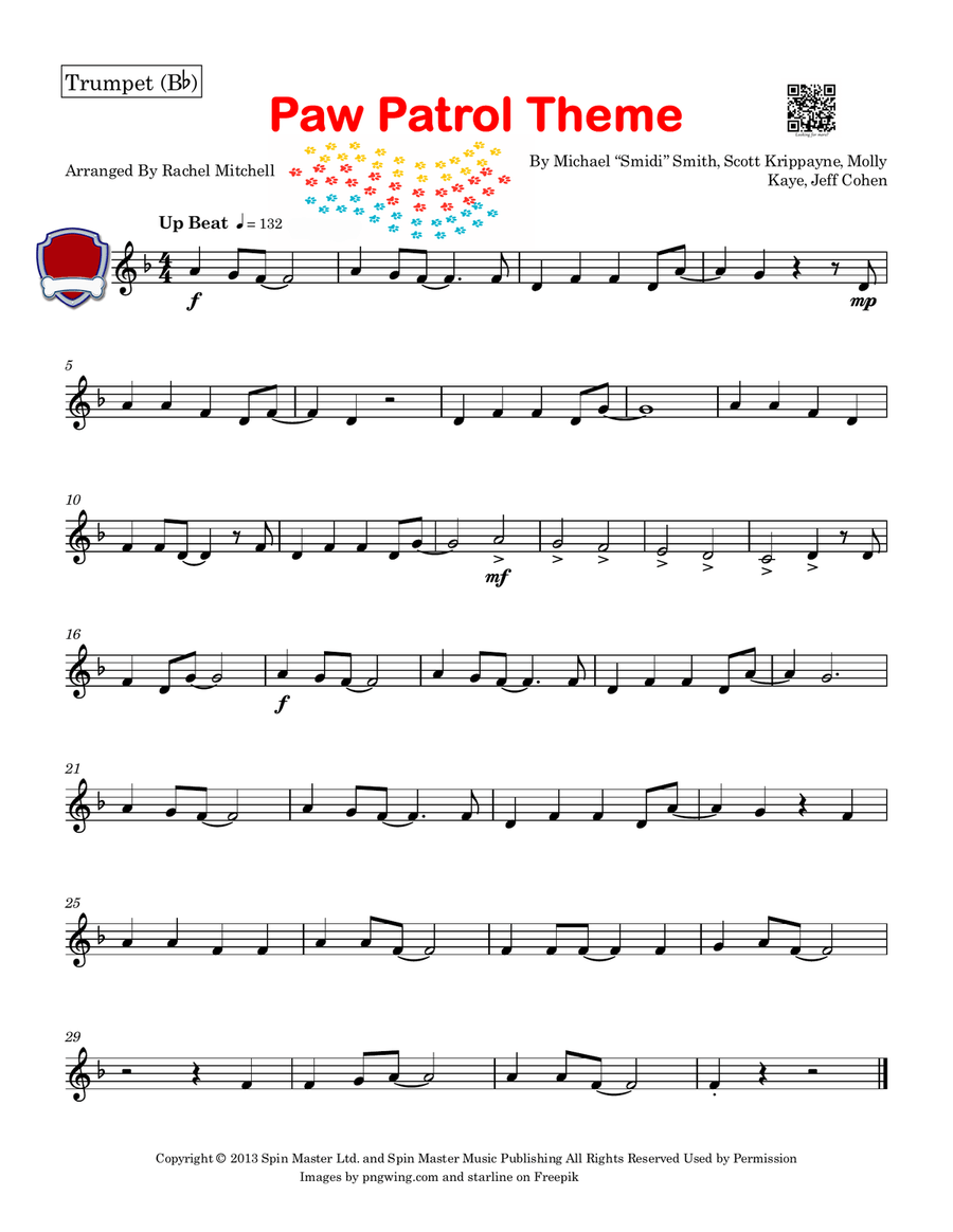 Paw Patrol Theme Trumpet Solo scores gallery preview page 1