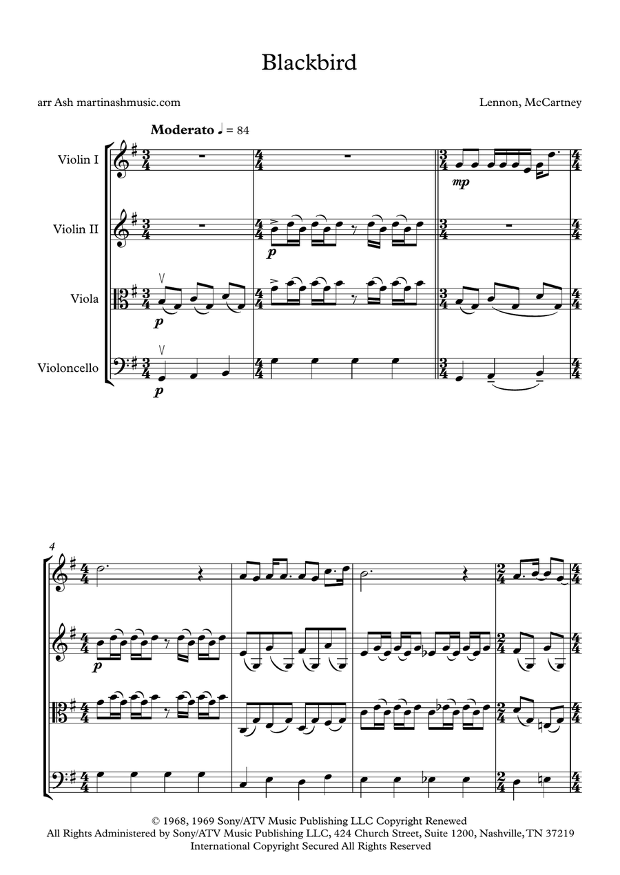 Blackbird Blackbird String Quartet scores gallery preview page 1