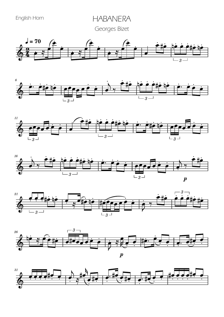 Habanera from Carmen - English Horn Solo English Horn scores gallery preview page 1